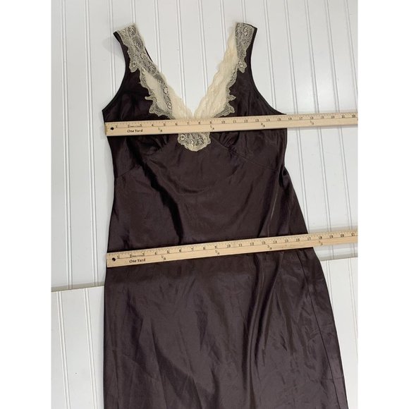 VTG Jones New York SM Brown Dressing Gown & Robe Long Maxi Satin Belted Lace - Picture 9 of 12
